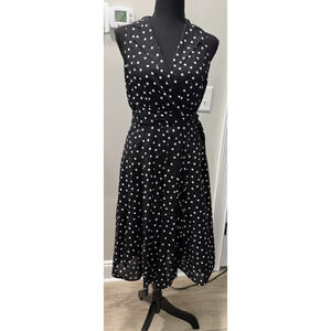 Vintage Kasper Black White Polka Dot A-Line Dress Size 4 Classic Retro 90s Party
